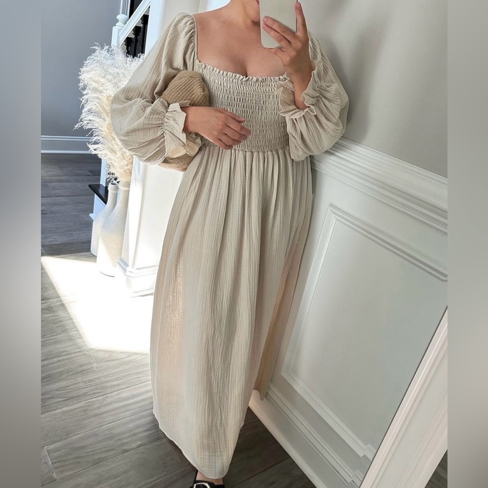 Beige gauze dress maxi